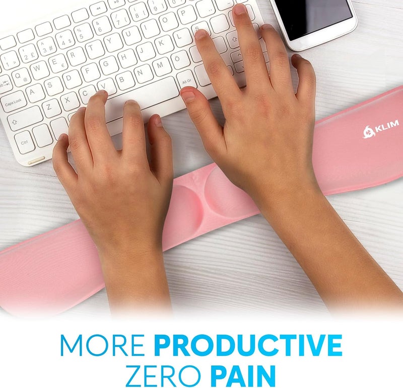 KLIM Mouse & Keyboard Wrist Rest Set - Silky Gel Memory Foam - Ergonomic Wrist Rest for Computer Keyboard, Wrist Pad for Keyboard + Wrist Rest for Mouse - for Gaming and Office - Pain Relief - Pink - Image 2